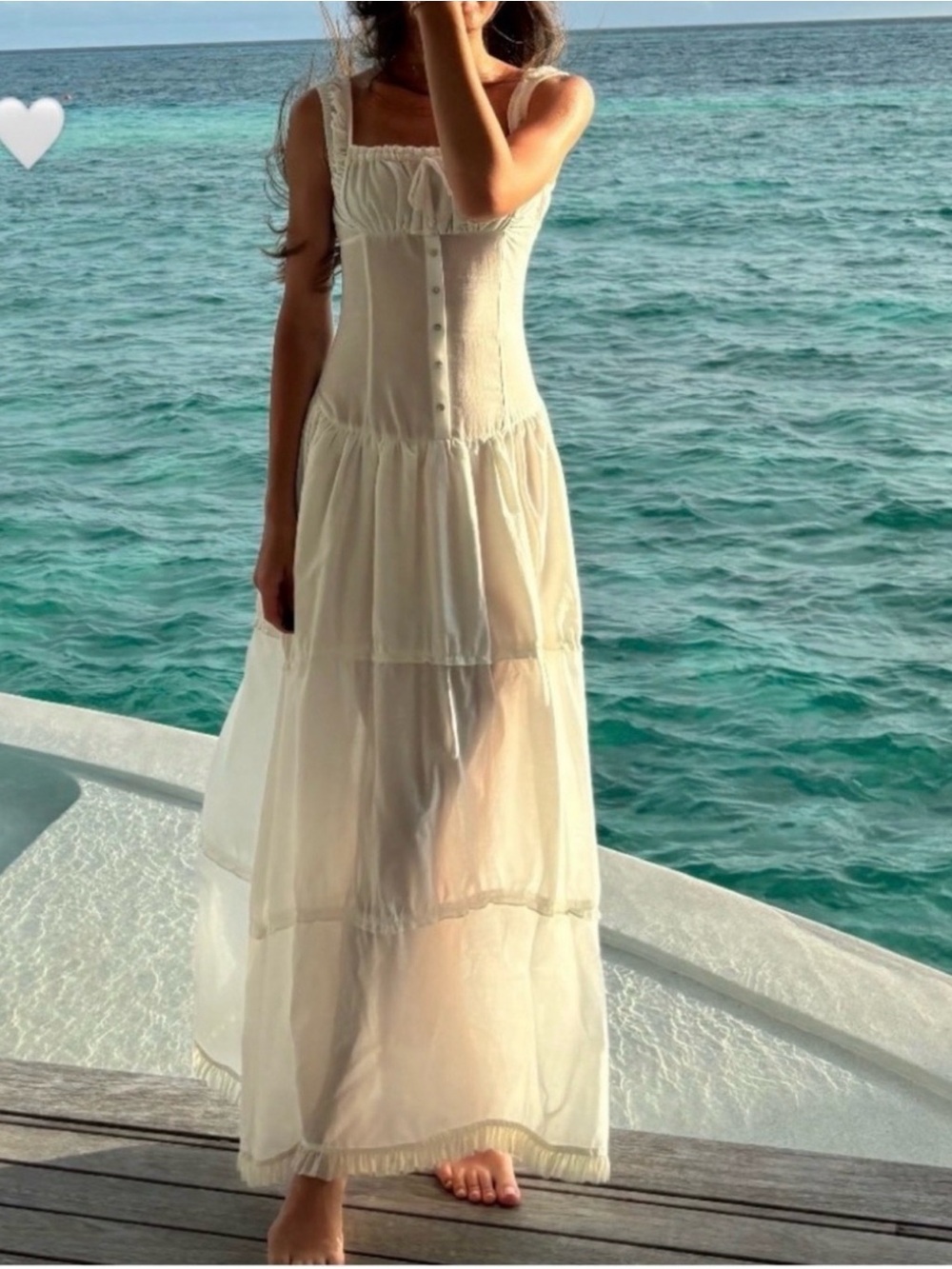 Frankies Bikinis Christabelle Ruffle Maxi Dress in white size M